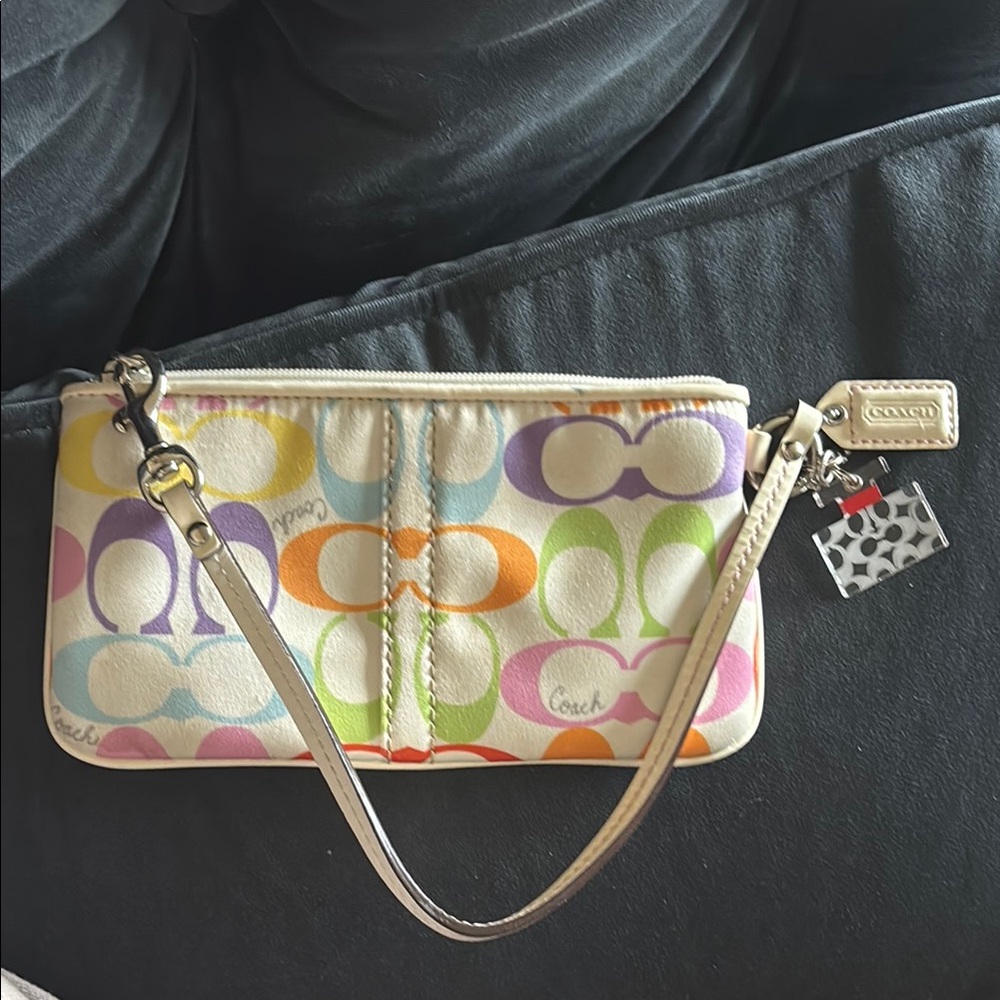Coach vintage nylon Wristlet Clutch with Signature Logo perfume bottle charm